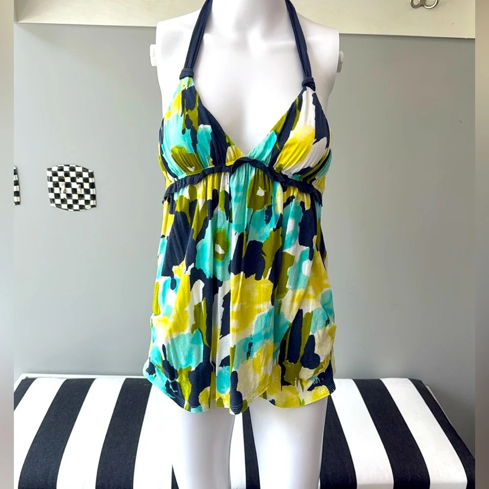 Abercrombie & Fitch MultiColor Floral Flowy Halter Tank Top Ruffle Ruched Bust-S - Picture 7 of 10